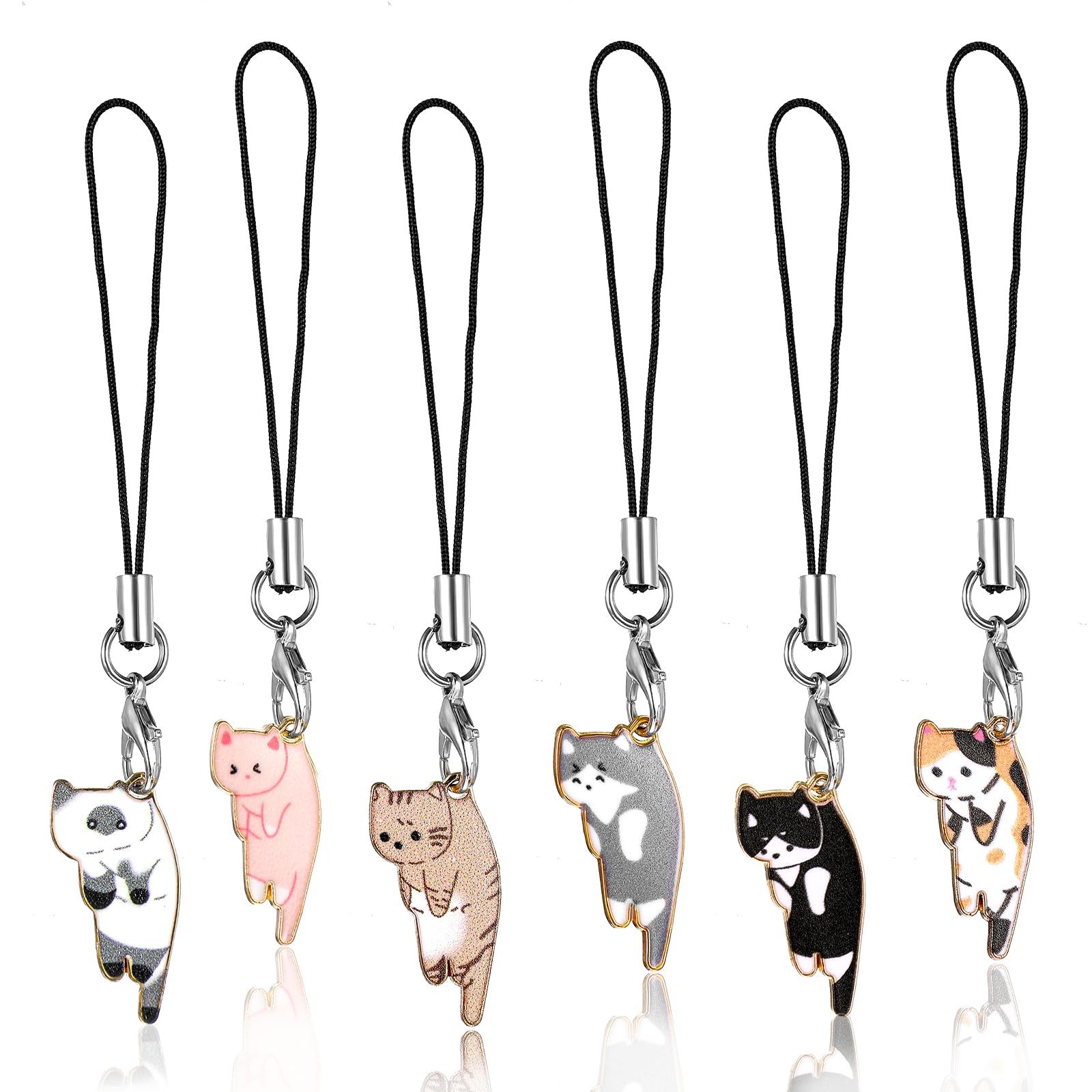 6 Pcs Cat Phone Charm Aesthetic Cell Phone Charm Kawaii With Handmade Cute Hanging Pendants Decor Hanging Cat for Backpack, Wallet, Keychain Pendant