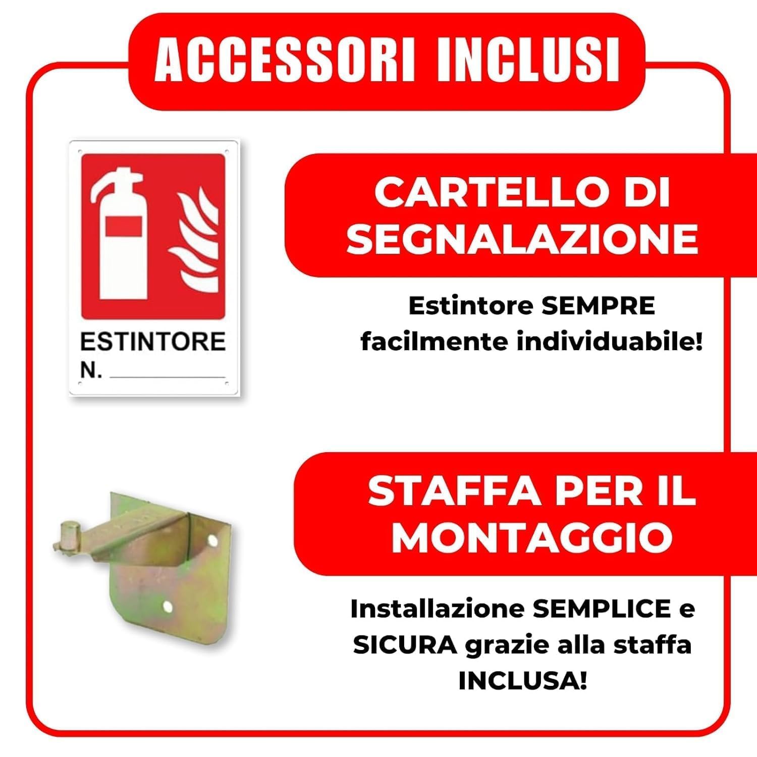 Estintore Polvere 6 KG - ANNO: 2026 + MANUALE USO E MANUTENZIONE - CERTIFICATO E OMOLOGATO A NORMA DI LEGGE + STAFFA E CARTELLO - Soluzione Sicurezza Antincendio Professionale (2)