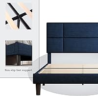 Vista 5 de Feonase Queen Size Upholstered Bed Frame Linen Fabric Platform Bed Frame with Adjustable Headboard, Solid Wood Slats Support, Noise-Free, No Box
