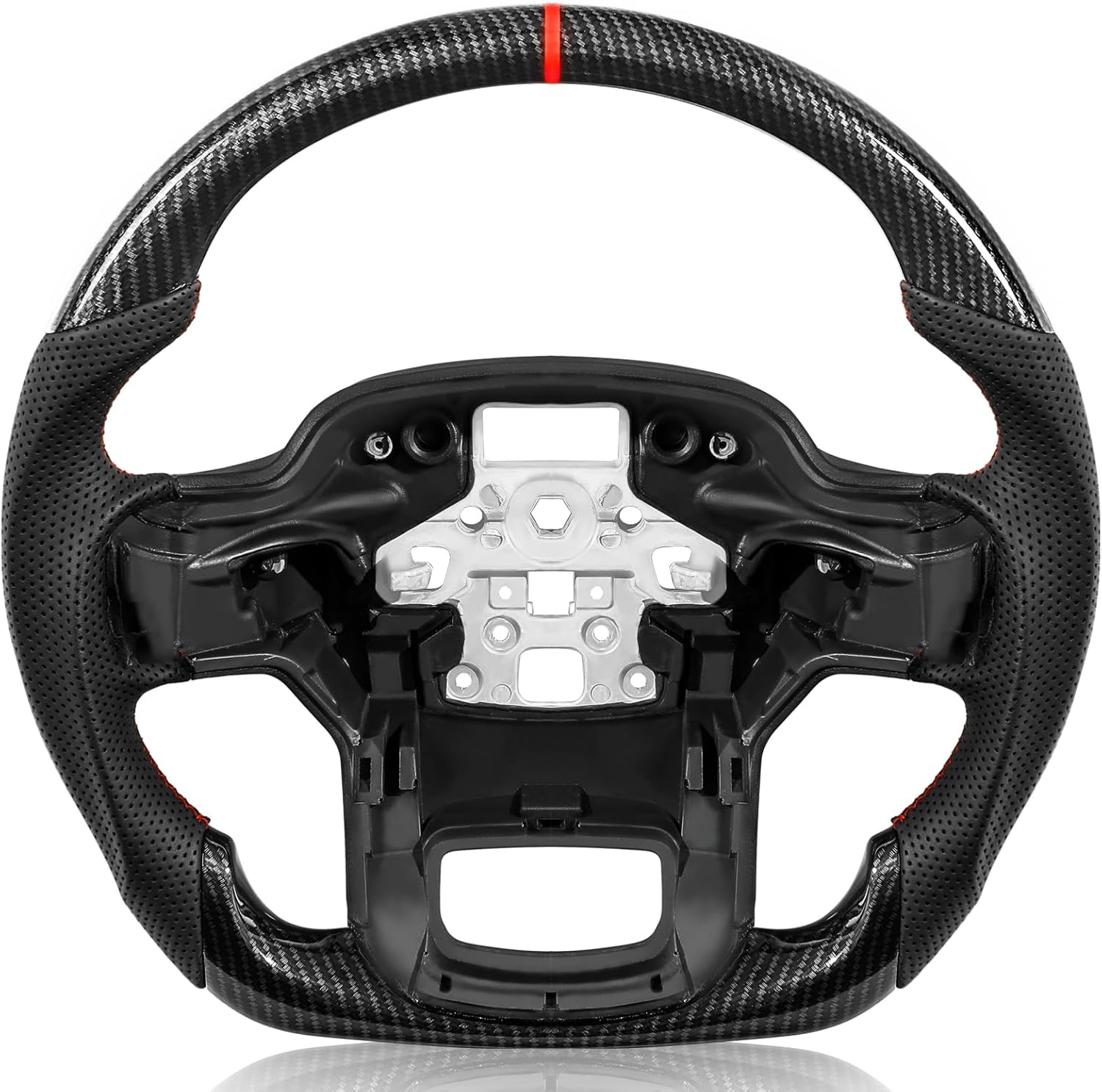 Steering Wheel for F150 for Raptor 2021-2023 Hydro-Dip Carbon Fiber D-shaped Flat-bottom Steering Wheel Preforated Leather Grip Hand-Stitched Compatible with F150&Compatible with Raptor