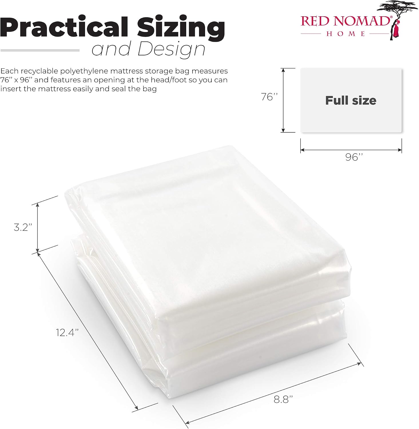 Red Nomad Mattress Bag for Moving and Storage - 2 Pack Plastic Cover Protector (Queen)