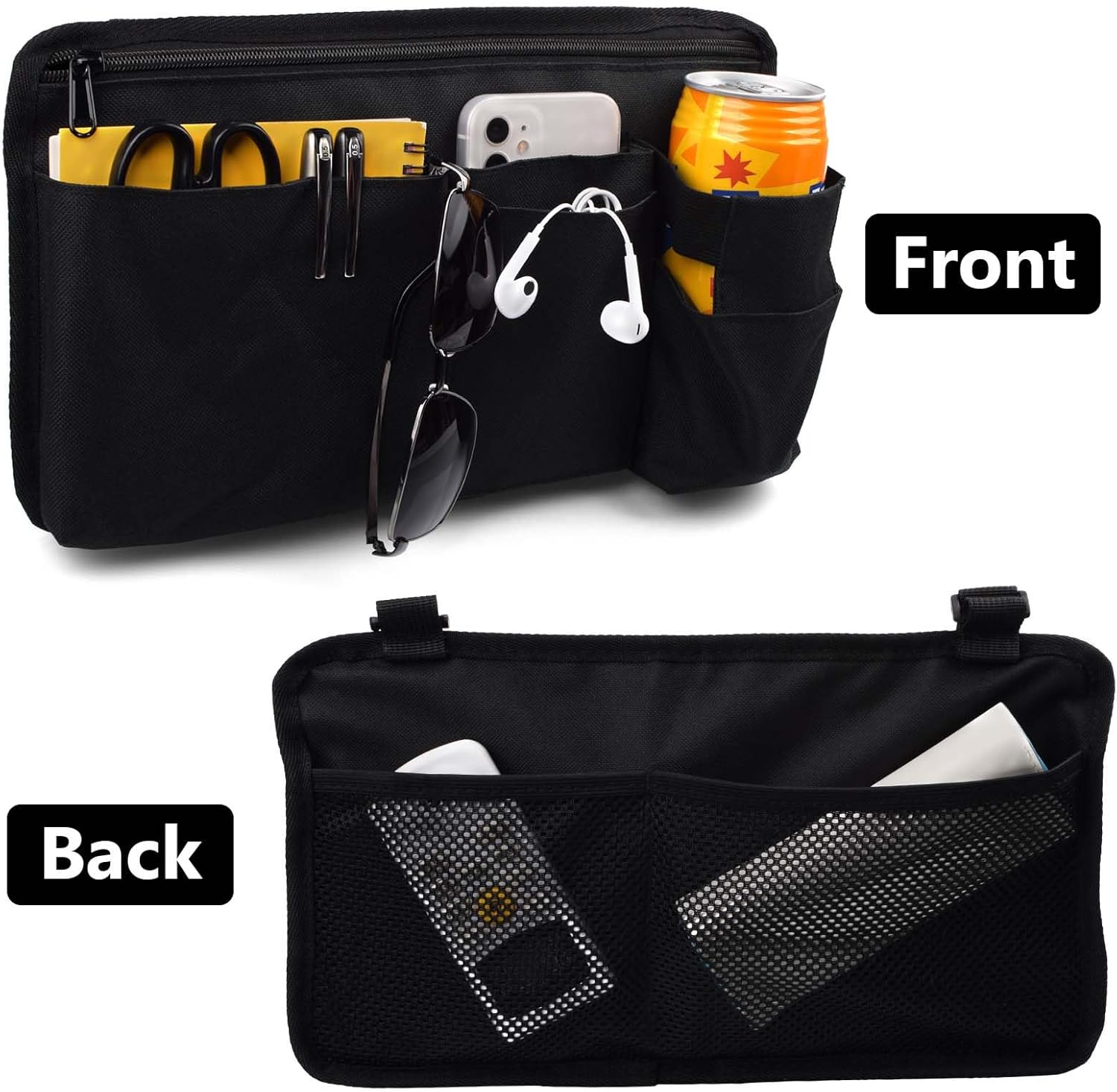 Wheelchair Side Bag Walker Side Bag Wheelchair Armrest Storage Pouch with Cup Holder, Wheelchair Accessories for Seniors for Walker, Rollator, Electric Scooter or Wheelchair -Black - Image 5