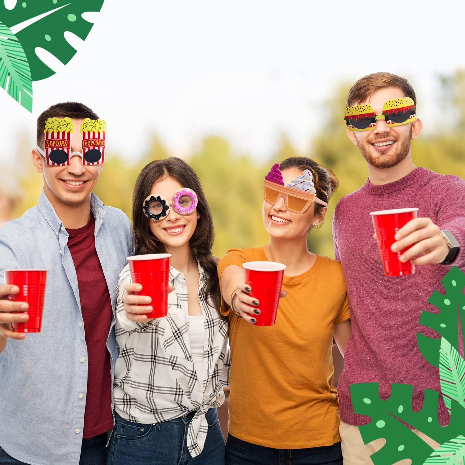 Funny Luau Donut Party Sunglasses - 12 Pack Novelty Glasses Tropical Fancy Party Glasses Masks, Funny Photo Booth Props for Summer Themed Party Supplies Pizza Ice Cream Fruit Fun Sunglasses - Image 6