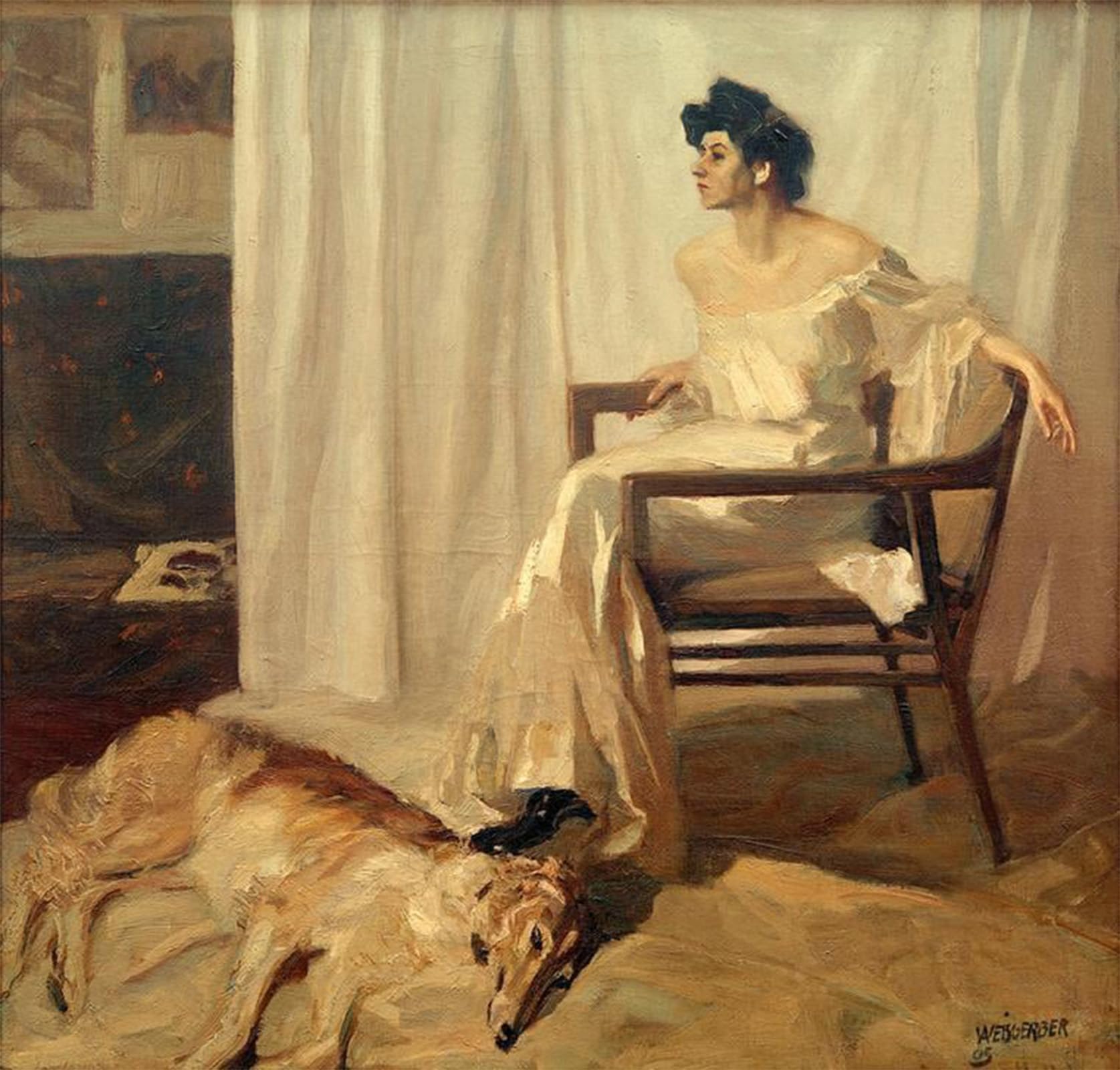 ARTXLXXBN Famous Painting Canvas Artwork Graffiti Print Lady with Greyhound by Albert Weisgerber Portrait Canvas Image for Home Decor 60x90cm