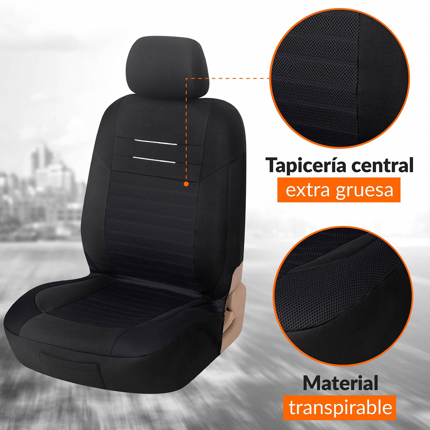Upgrade4cars Fundas Asientos Delanteros Coche Universales Negro | Cubre Universal | Protector de Asiento Delantero para Conductor y Copiloto | Accesorios Interior Decoracion