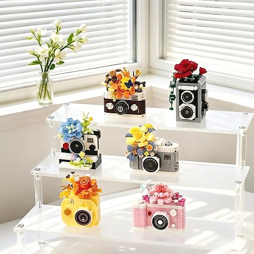 Miniatura 7 de Mini Rose Flowers Retro Camera Micro Bricks Building Set, Miniature Toys for Home Decor, Creative Gifts for Adults Teens 14+ or Photography Fans,