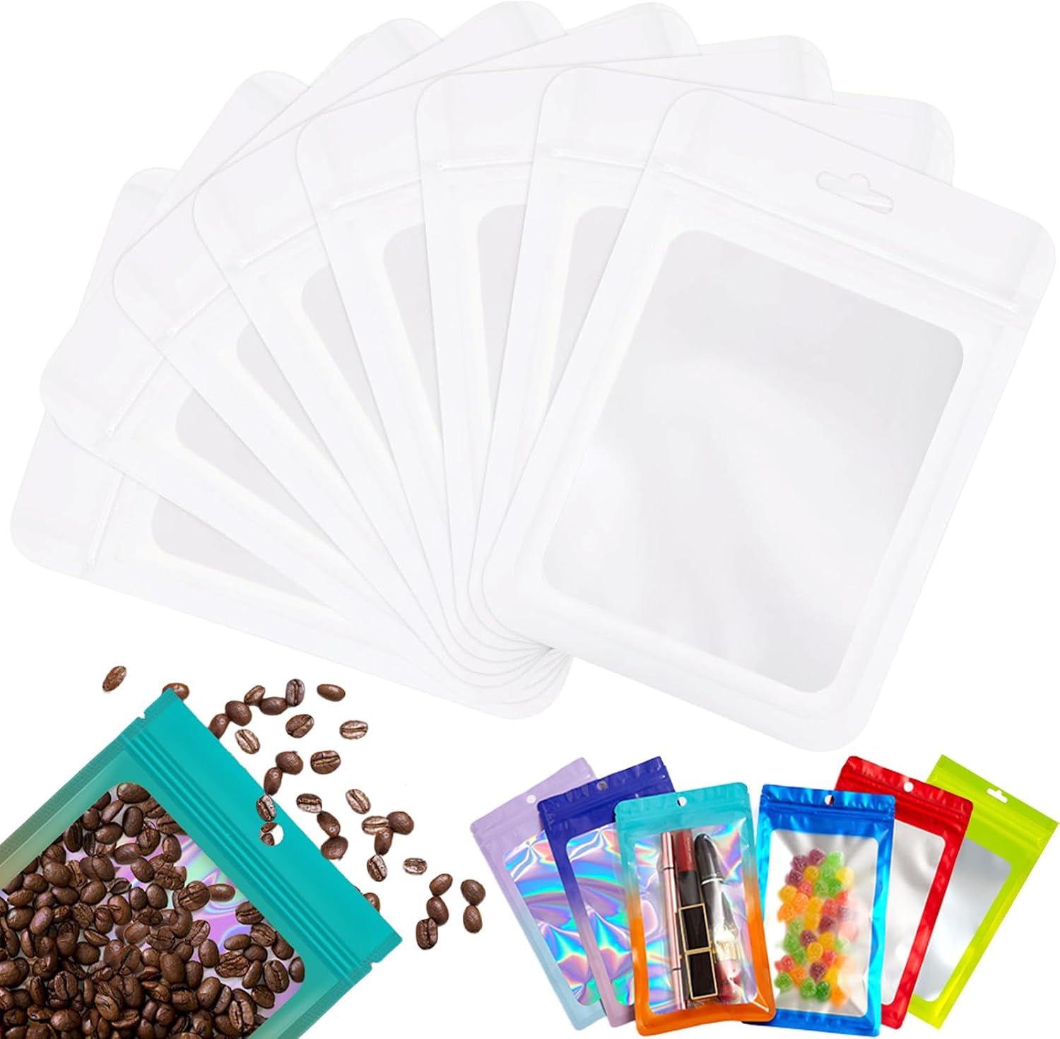 100 St ck Zip-Beutel Klein Mylar Bags Wei  Holografische Beutel 10x15cmWiederverschlie bare Mylar BeutelGeruchsdichte Baggys Ziplock-Beutel Polybeutel f r SchmuckLebensmittelKleine Unternehmen