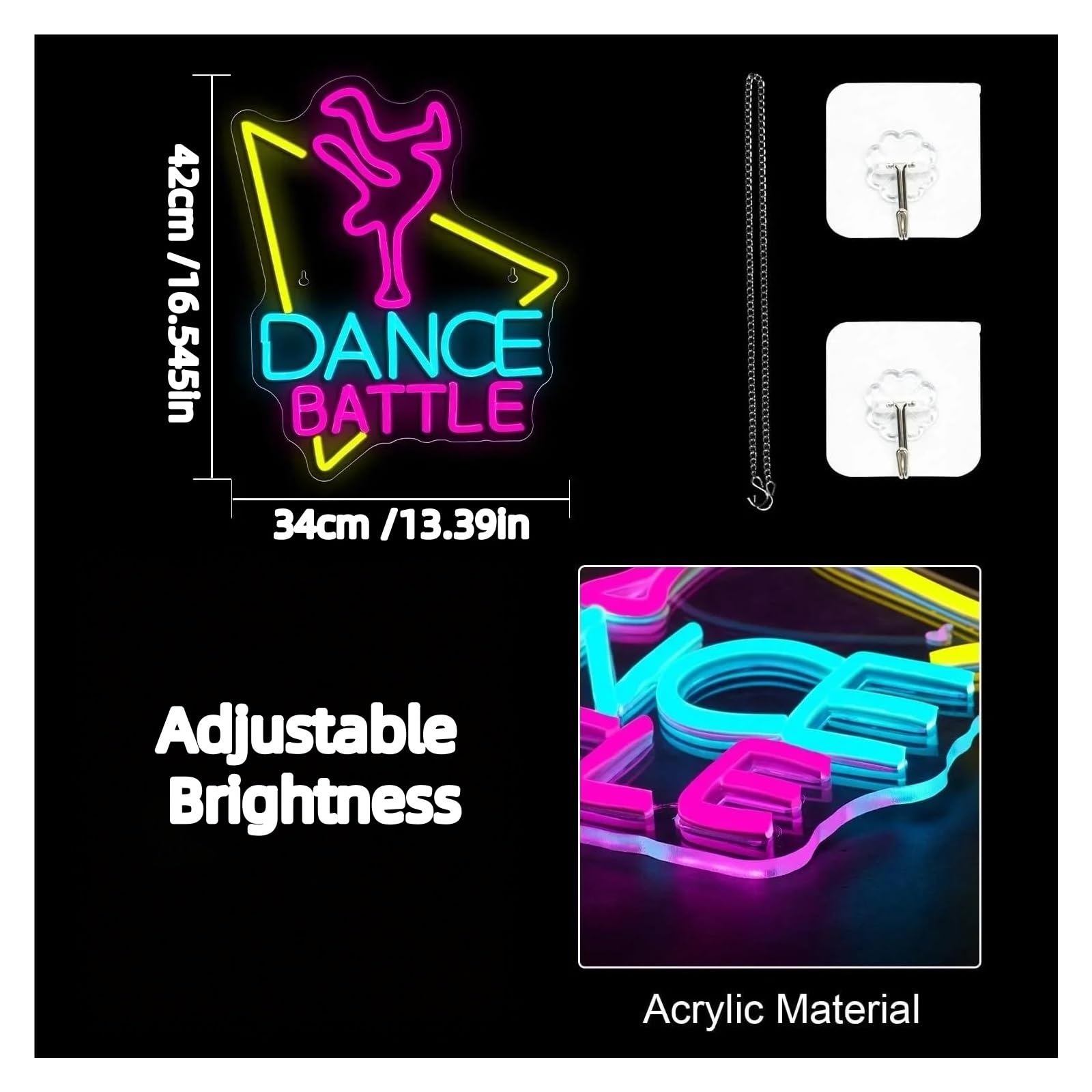 Insegna al Neon Insegna Al Neon A LED Dance Battle Dimmerabile Per Sala Musica, Camera Da Letto, Bar, Feste Di Compleanno, Club, Decorazione Da Parete, 42cmx34cm