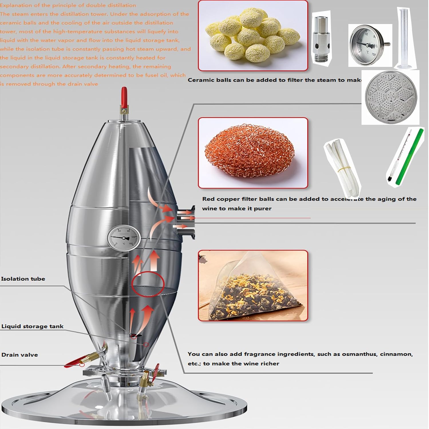 20 litres Alembic Still Fermentation Kit for Whiskey Moonshine Essential Oils Stainless Steel Water Alcohol Distiller Home