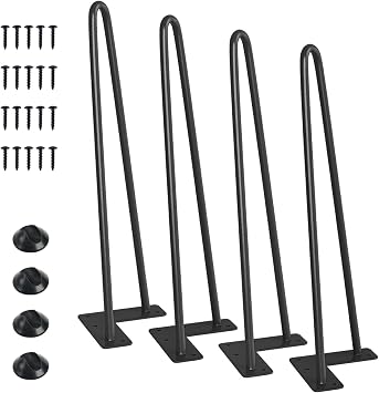 SMARTSTANDARD 14 Inch Heavy Duty Hairpin Furniture Legs, Black 4PCS | Metal Home DIY Projects for Nightstand, Coffee Table, Desk, etc with Rubber Floor Protectors
