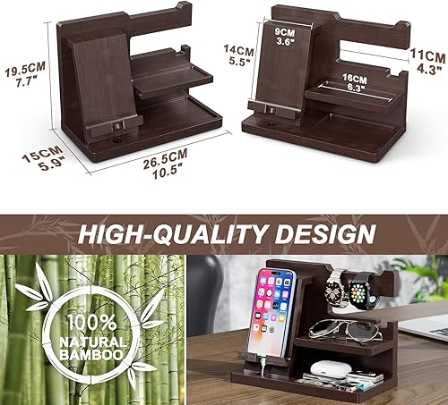 Miniatura 27 de Yirilan Wood Phone Docking Station for Man, Nightstand Charging Organizer and Cell Phone Stand, Birthday Gifts for Men, Dad, Anniversary, Key Black