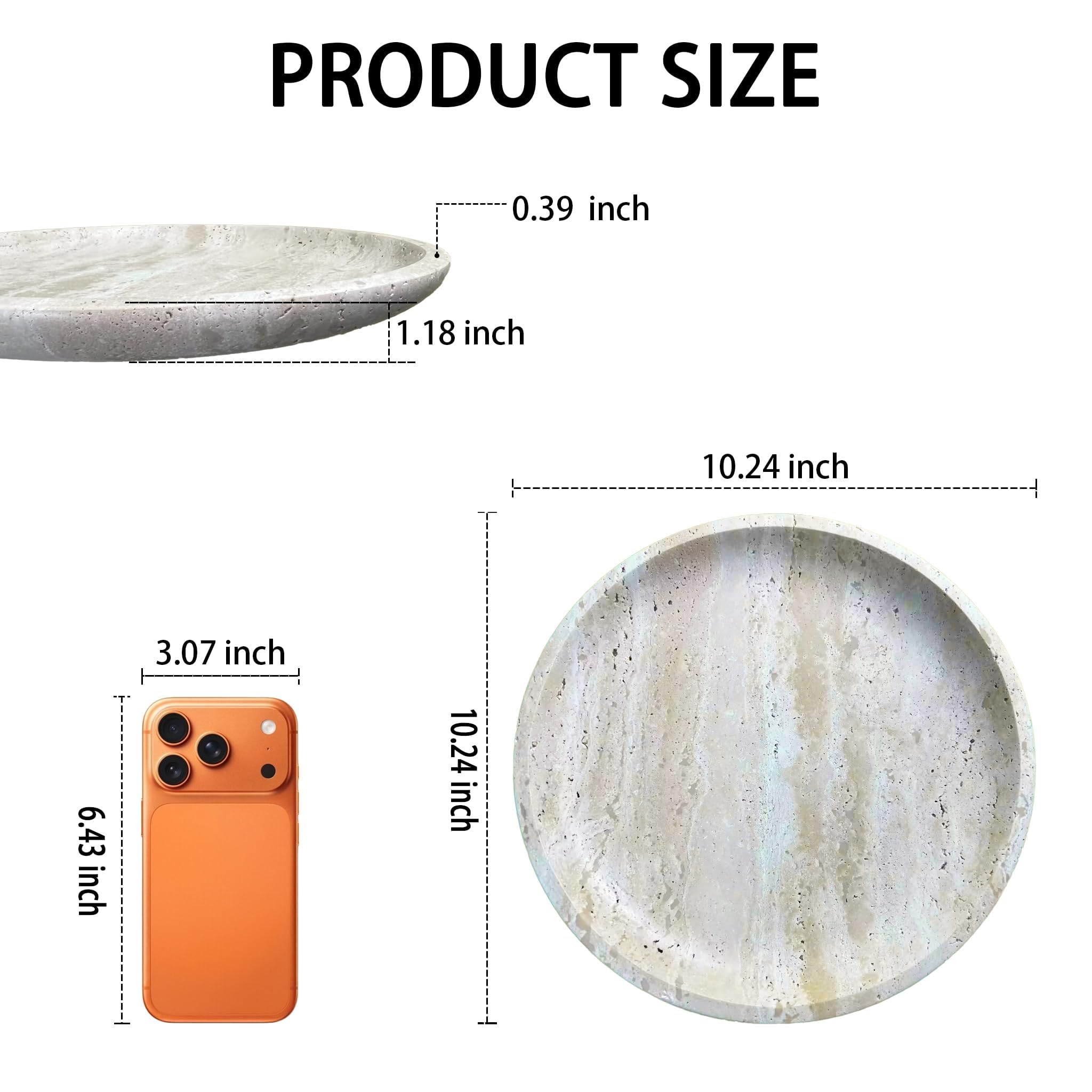 Taca pod umywalkę do łazienki, komoda, półka, akcesoria do mieszkania, 26 cm śr. x 3 cm wysokości, okrągła taca dekoracyjna, trawertyn, na świece, perfumy, biżuterię, rośliny, kamień naturalny