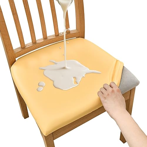 Miniatura 7 de HAOYONG Juego de 6 fundas de asiento para silla, fundas impermeables de poliuretano para sillas de comedor, fundas de cojín impermeables para sillas