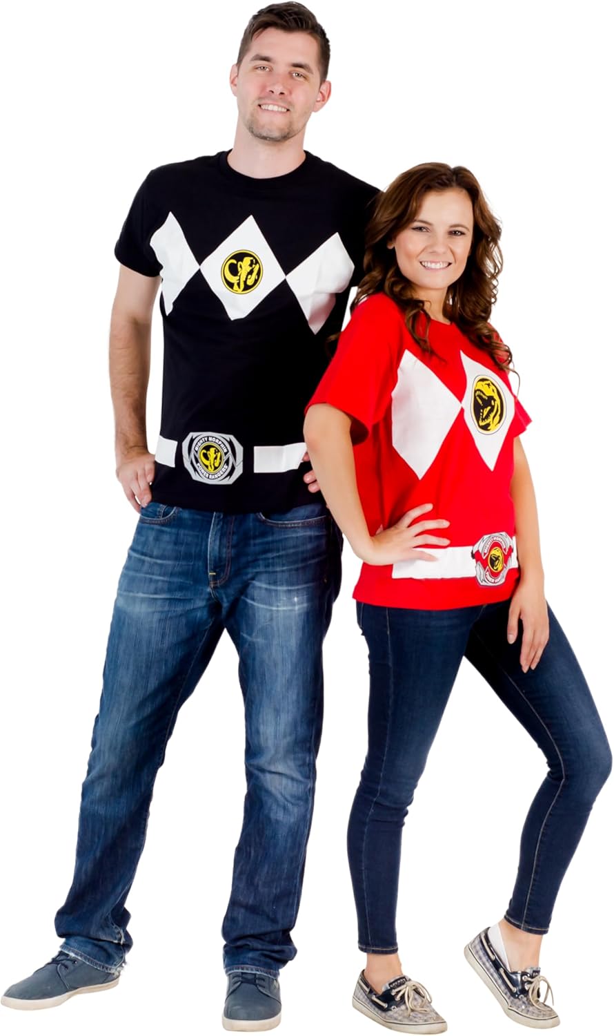 Mighty Morphin Power Rangers Red Blue Yellow Pink Green Black White Blue Costume T-Shirt - Image 7