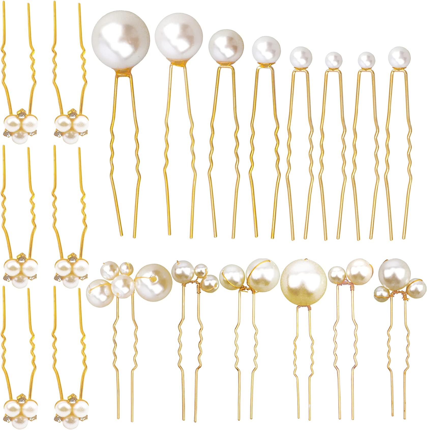 30 Pieces Wedding Pearl Hair Pins for Brides Bridal, Elegant Pearl Rhinestones Hair Pins Updos Hair Piece Hair Accessories for Brides Bridesmaid Women (Gold)