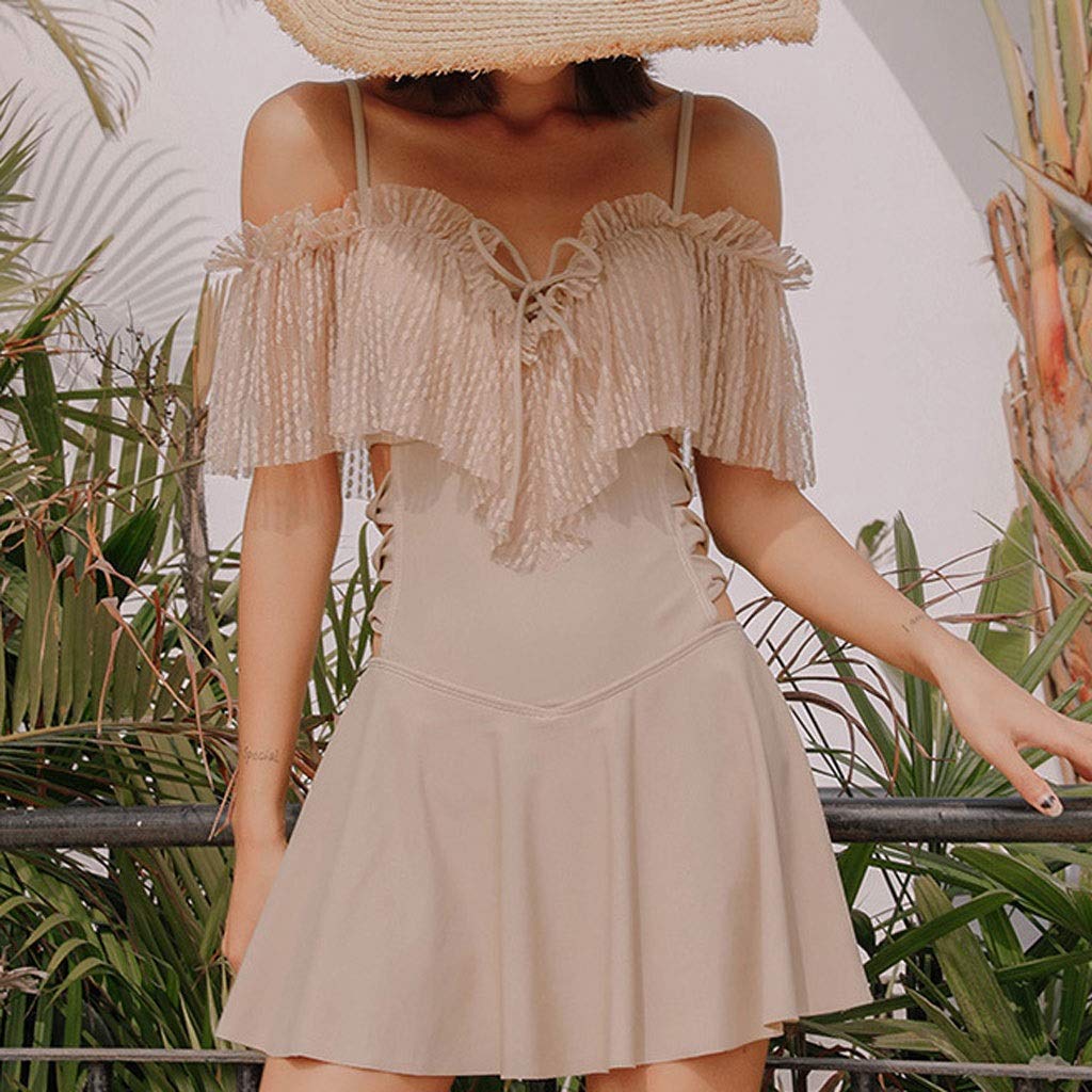 Dwuczęściowy strój kąpielowy damski jednoczęściowy kostium kąpielowy w stylu vintage z odkrytymi ramionami i marszczonymi kostiumami kąpielowymi Bikini Set (niebieski XL)