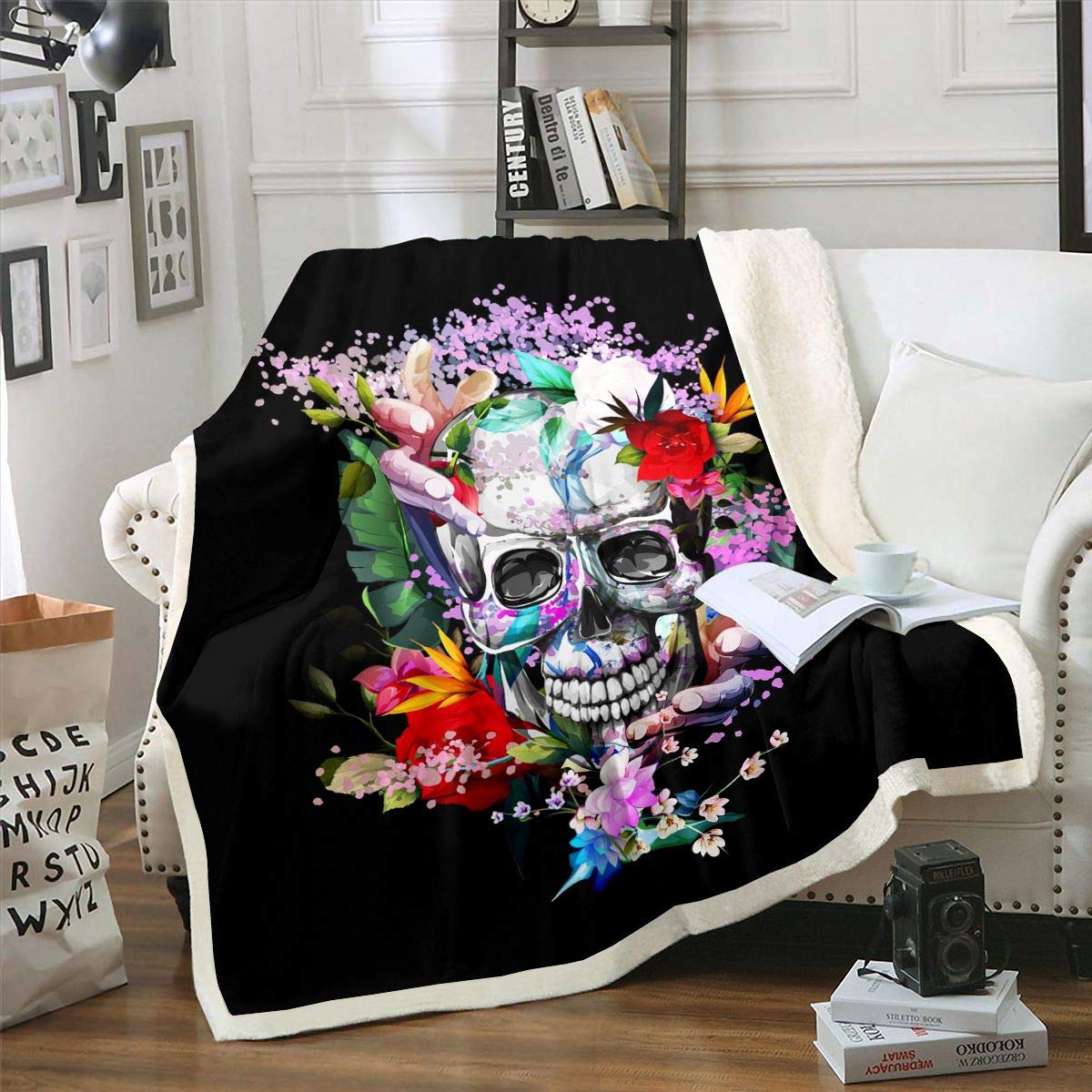 SSTREE Coperta in pile con teschio, decorazione per la casa, con stampa 3D, coperta per letto, divano (teschio, 101,6 x 127 cm