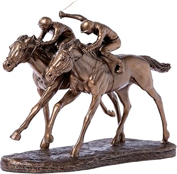Modern Jockeys Horse Racing Bronze Resin Sculpture - Sleek Equestrian Art, Handmade Home Decor, Unique Gift for Horse Racing Fans, Sports Art Collectors-11.8 x 5.1 x 9.8 in Bronze