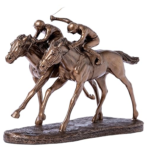 Modern Jockeys Horse Racing Bronze Resin Sculpture - Sleek Equestrian