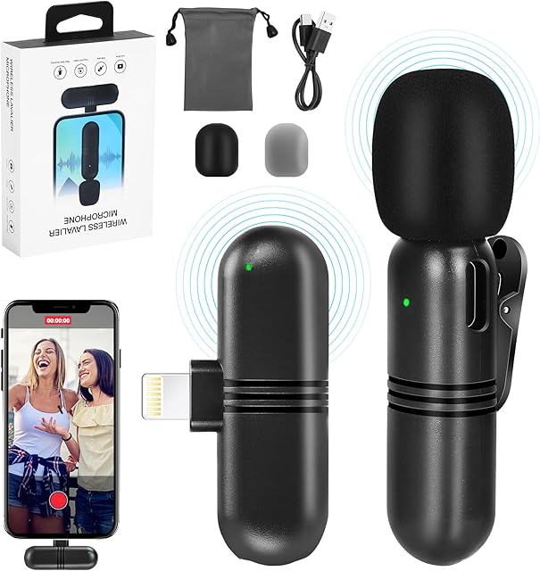 Wireless Lavalier Microphone for iPhone iPad, Plug-Play & Noise Reduction Auto-Sync Wireless Microphone for Recording, YouTube Video, Live Stream, Vlog, Interview (NO APP or Bluetooth Needed)