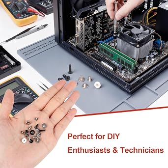 180Pcs Computer Screws Assortment Kit, Black CM and Nickel-Plated Phillips Machine Screws Set with Flat Round Head for PC Case, Motherboard, and Electronic Repairs