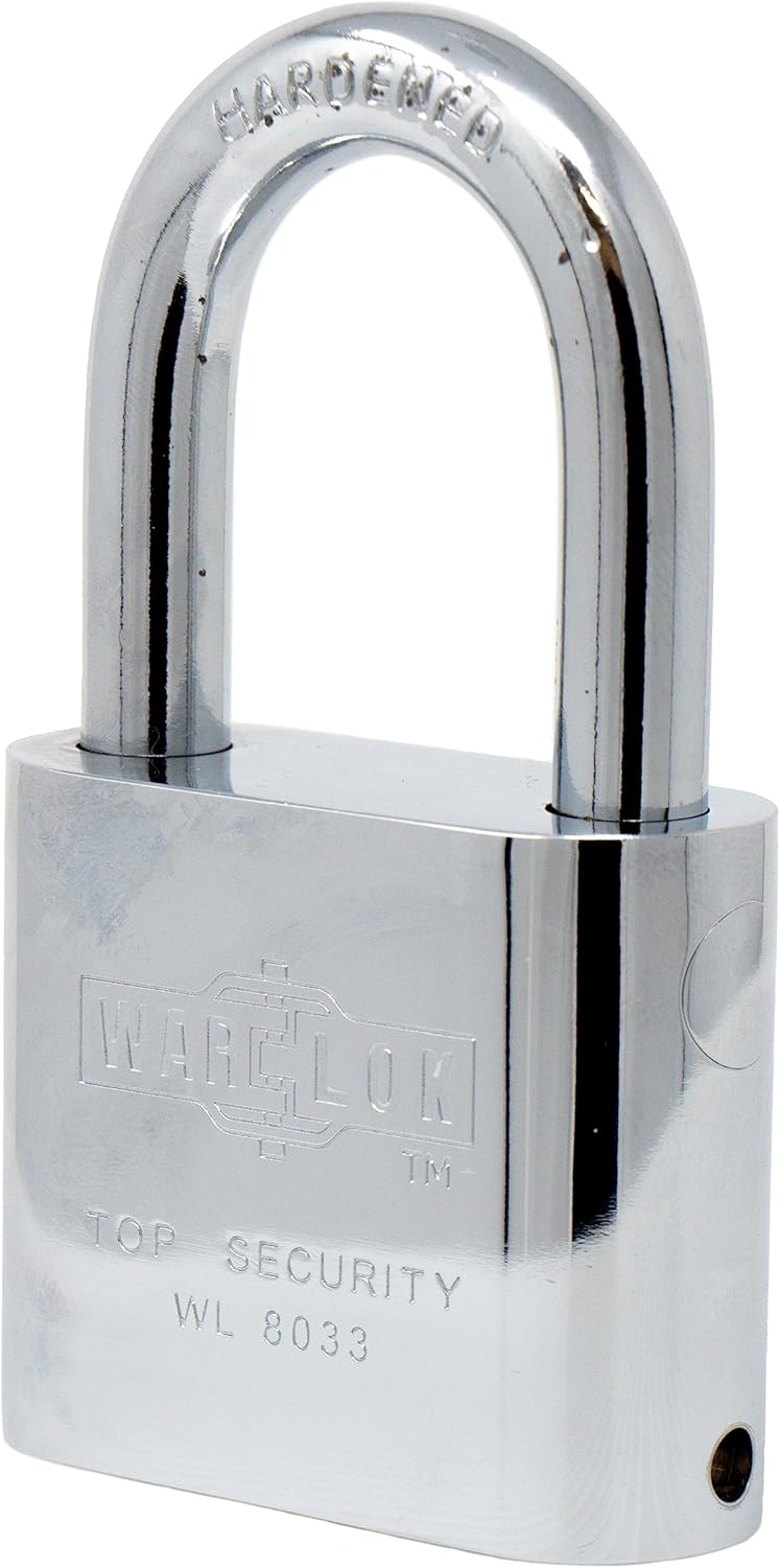 WAR-LOK Heavy Duty Padlock Chrome Plated, Weatherproof Brass, 2-1/20 Inch, Outdoor Lock with Key