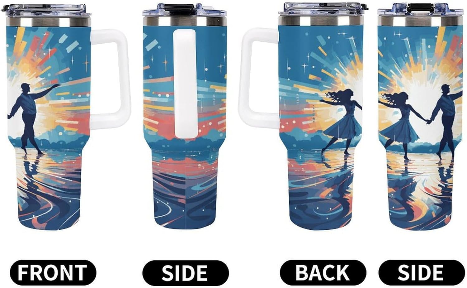40 Oz Insulated Mug with Handle, Stainless Steel Dancing on Water Printed Travel Mug Portable Leak-proof Large Car Mug for Home, Office Or Car