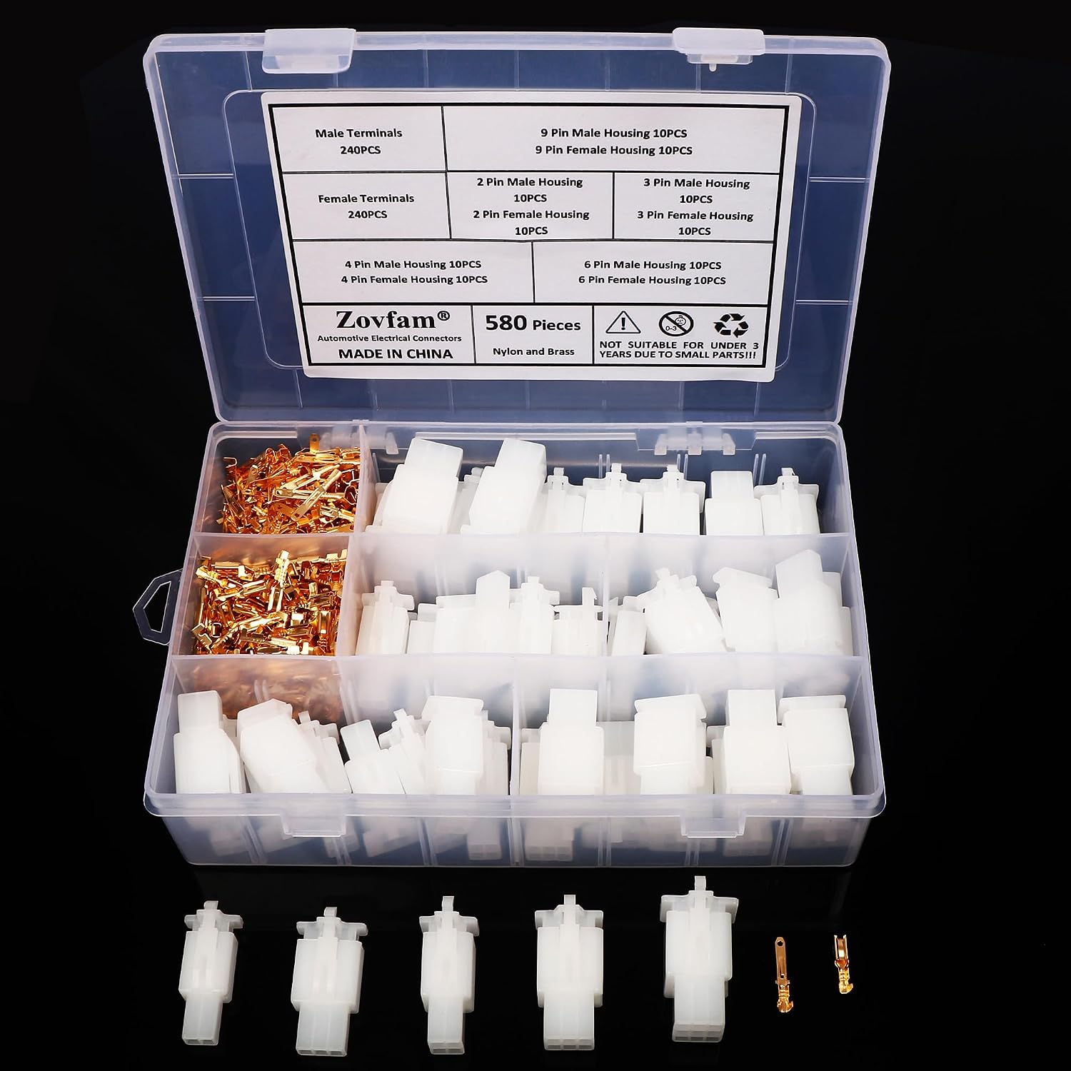 Automotive Electrical Wire Connectors Kit 2.8mm Pitch 2 3 4 6 9 Pin Way Male & Female Plug Housing and Pin Header Crimp Wire Terminal Connectors for Motorcycle, Car, Boats, Bike - 580PCS