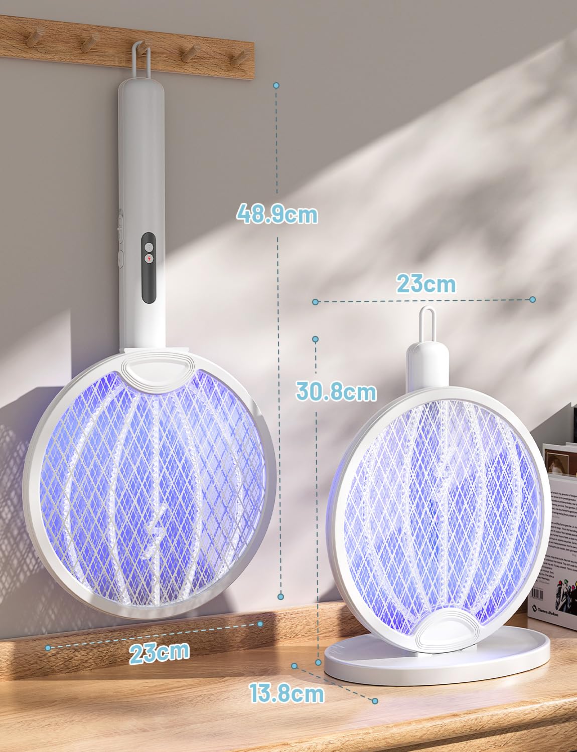 YISSVIC Raqueta Mosquitos Electrica Mata Mosquitos Electrico Plegable 3 en 1 4000V 1800mAh con Base Recargable USB-C Matamoscas Electrico de Luz UV para Mata Mosquitos, Polillas y Hormigas Voladoras — view 9