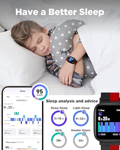 Miniatura 4 de BIGGERFIVE - Reloj inteligente para niños, rastreador de actividad física de 1.8", podómetro, frecuencia cardíaca, IP68 resistente al agua, monitor