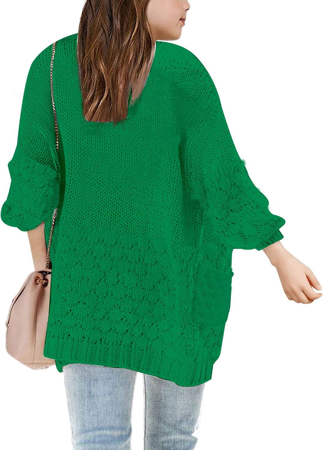 Girls Open Front Long Sleeve Cardigan Color Block Chunky Knit Oversized Kids Sweaters Coat