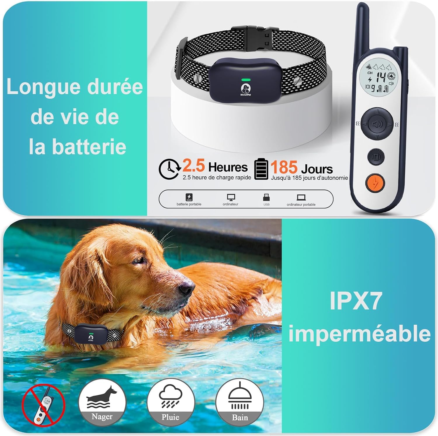 MIMOFPET Clôture Électronique pour Chien,8M à 1050M Ajustable Clôture pour Chien,Résistant à L’Eau Collier de Dressage pour Chiens de Moyennes et Grandes