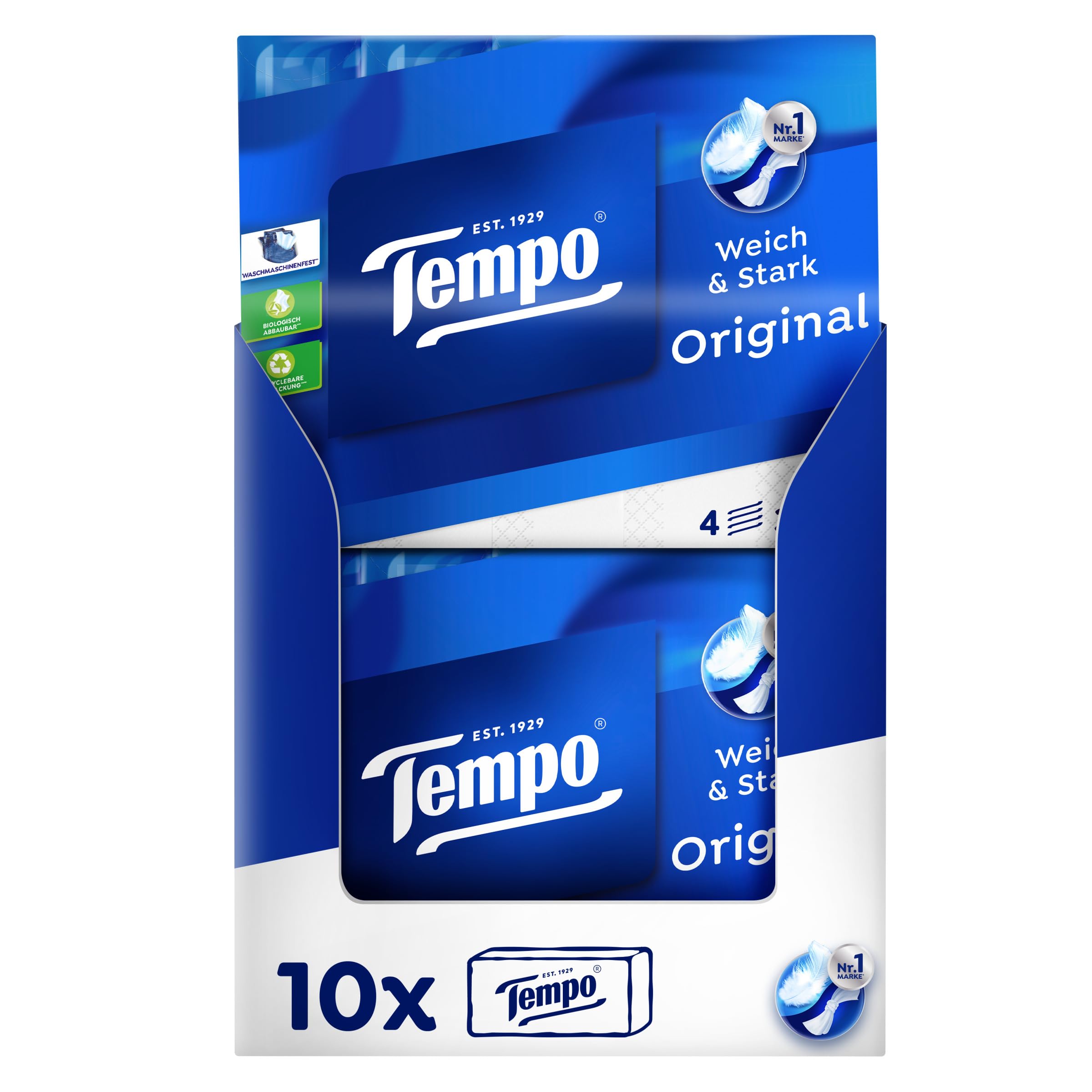 Tempo Orginal Taschentücher - Megapack - 10 Packungen mit je 30 Päckchen x 10 Tüchern - extra starke, weiche Papiertaschentücher, waschmaschinenfest