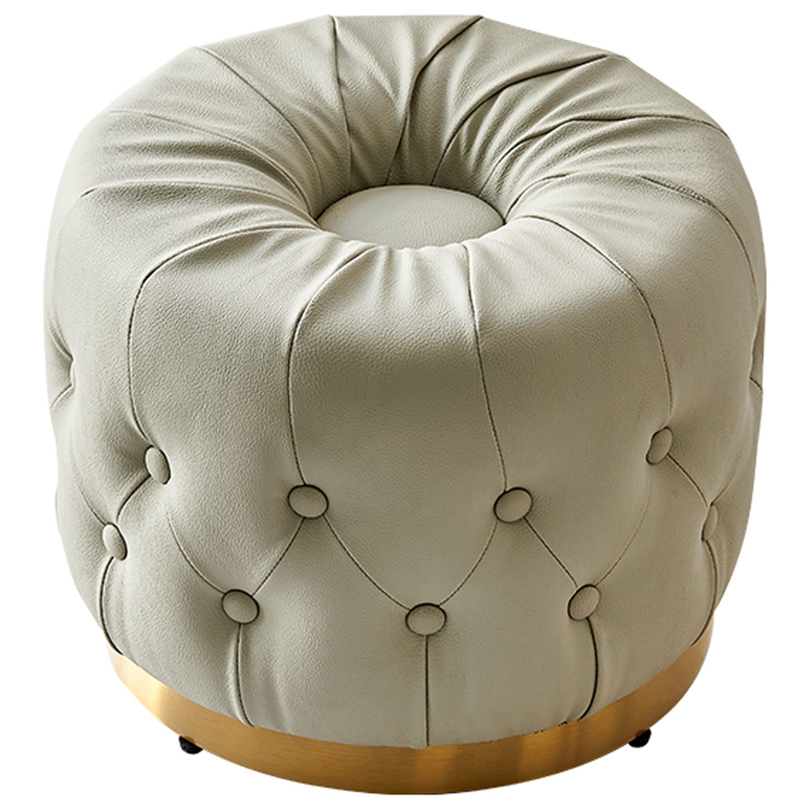 Tabouret ottoman en cuir et acier doré | Repose-pieds rembourré luxe
