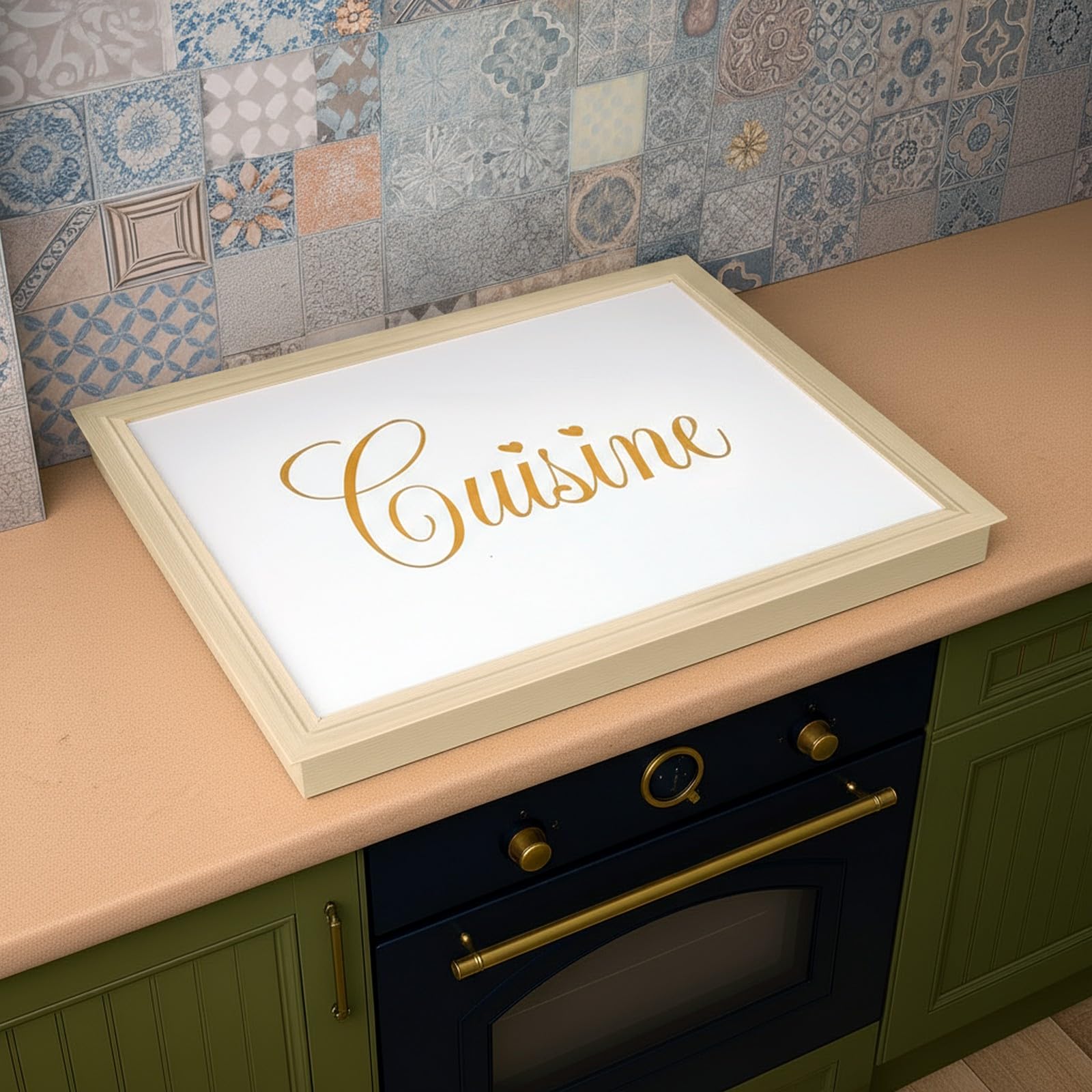 PARAMAISON Copripiano Cucina per Induzione e Gas 55x65 cm | Legno Effetto Marmo Tortora | Coperchio Protettivo Piano Cottura 4 Fuochi in Pezzo Unico