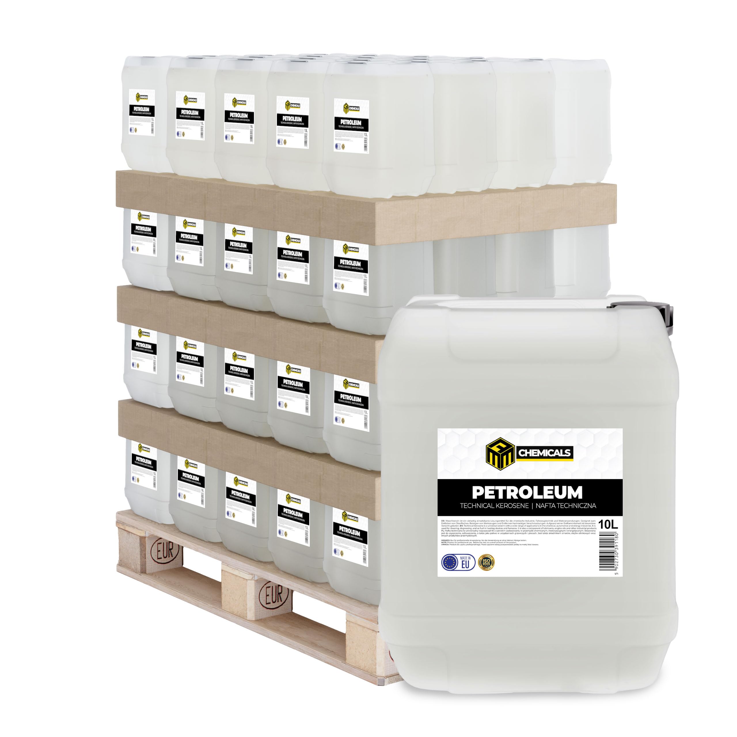 Petroleum 80 x 10L – Hochreiner Brennstoff für Öllampen, Petroleumlampen, Laternen, Fackeln & Camping – Lampenöl gerucharm – Made in EU