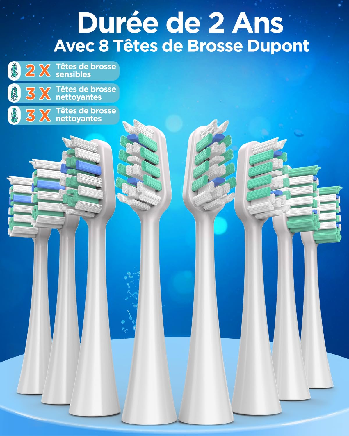 Brosse À Dent Électrique Soniques pour Femme avec 8 Têtes - Brosse A Dent Sonique Adulte avec Étui de Voyage, 5 Modes, Étanche IPX7, Brosse A Dent Electrique de Voyage Rechargeable, Violet Foncé
