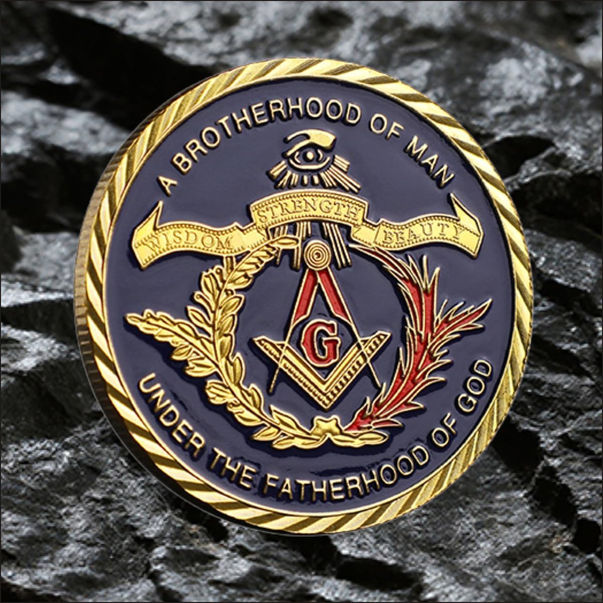 A Brotherhood of Man Masonic Challenge Coin, Mason Brotherhood Challenge Coin Blue Lodge Gold Coin