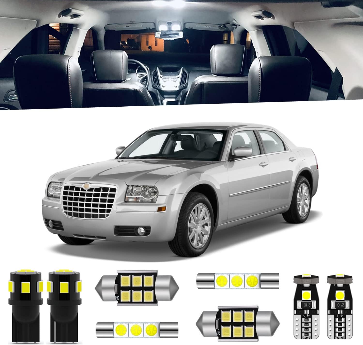 12-Pieces White LED Interior Lights Kit for Chrysler 300 300C 2005 2006 2007 2008 2009 2010 Interior 6000K LED Lighting Package + License Plate Lights, Install Tool 12-Pieces White LED Interior Lights Kit for Chrysler 300 300C 2005 2006 2007 2008 2009 2010 Interior 6000K LED Lighting Package + License Plate Lights, Install Tool