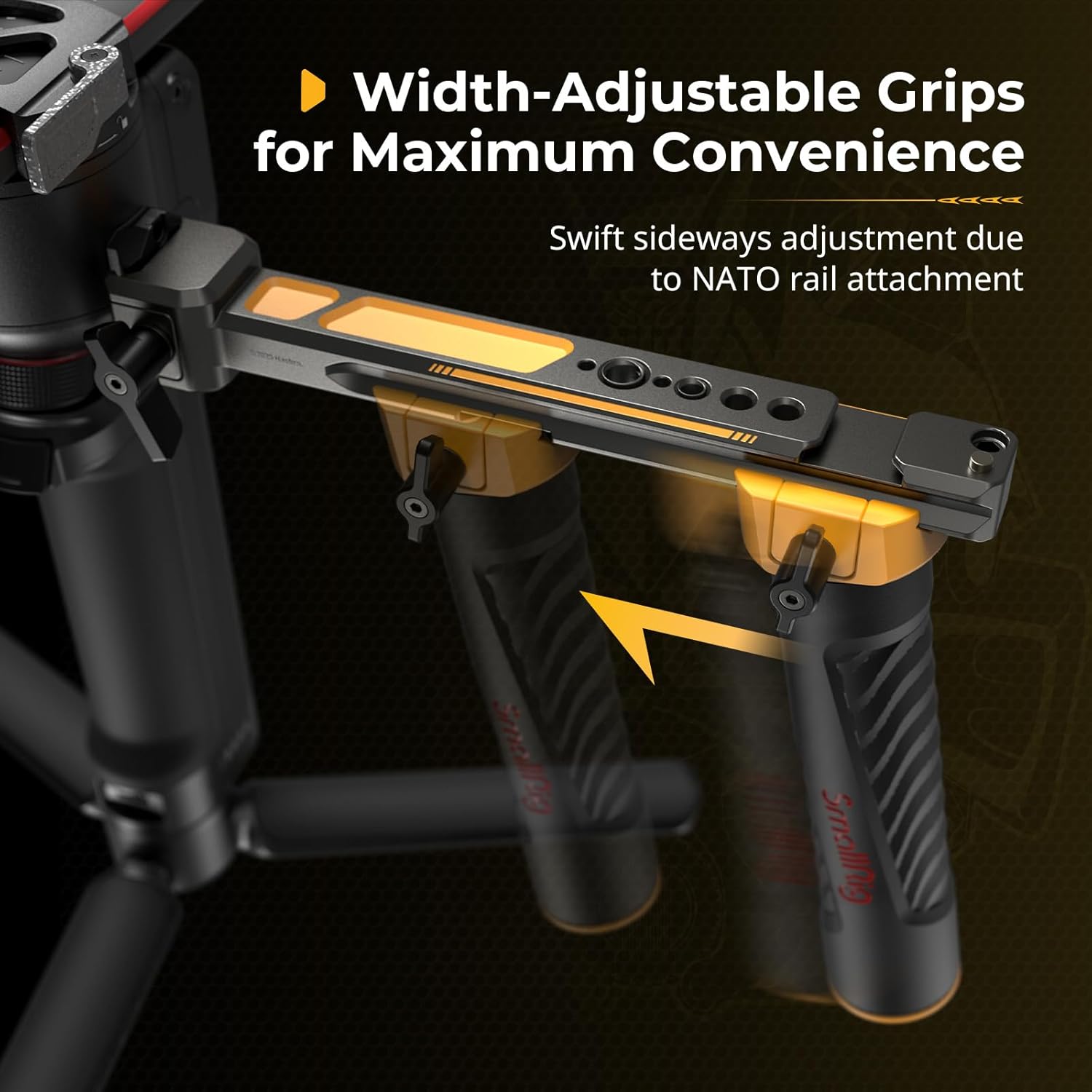 SMALLRIG Dual Handle Handgrip (Bumblebee Edition) for DJI RS 5 / RS 4 / RS 4 Pro/RS 3 / RS 3 Pro/RS 2 / RSC 2 Gimbal, Handgrip with NATO Rails, Cold Shoe, 1/4"-20 & 3/8"-16 Threaded Holes - 5526
