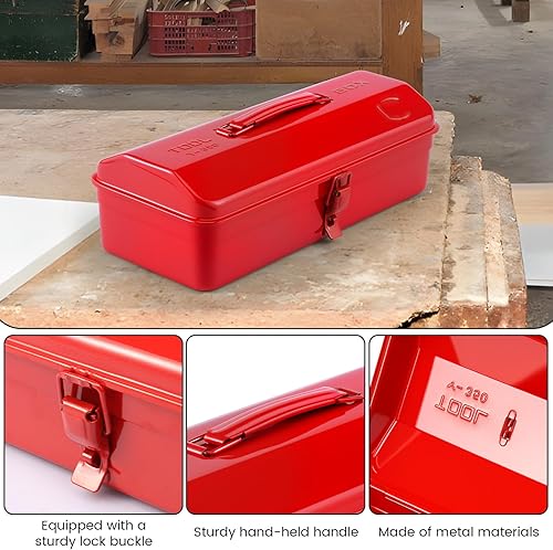 Miniatura 4 de Caja de almacenamiento de herramientas de metal grande con asa para taller, caja de herramientas portátil de 15 pulgadas con tapa, caja organizadora