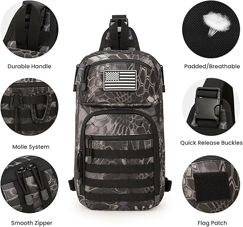 Miniatura 4 de G4Free 10L Tactical EDC Sling Bag Mochila Militar Molle Pecho Hombro Asalto Pack para transporte oculto, Pythons Grain Negro, Mochilas Sling