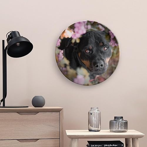 Miniatura 5 de Plato decorativo de perro Rottweiler Flower Dogshoting, placa decorativa de pared de cerámica, placa decorativa con soporte, placa redonda de