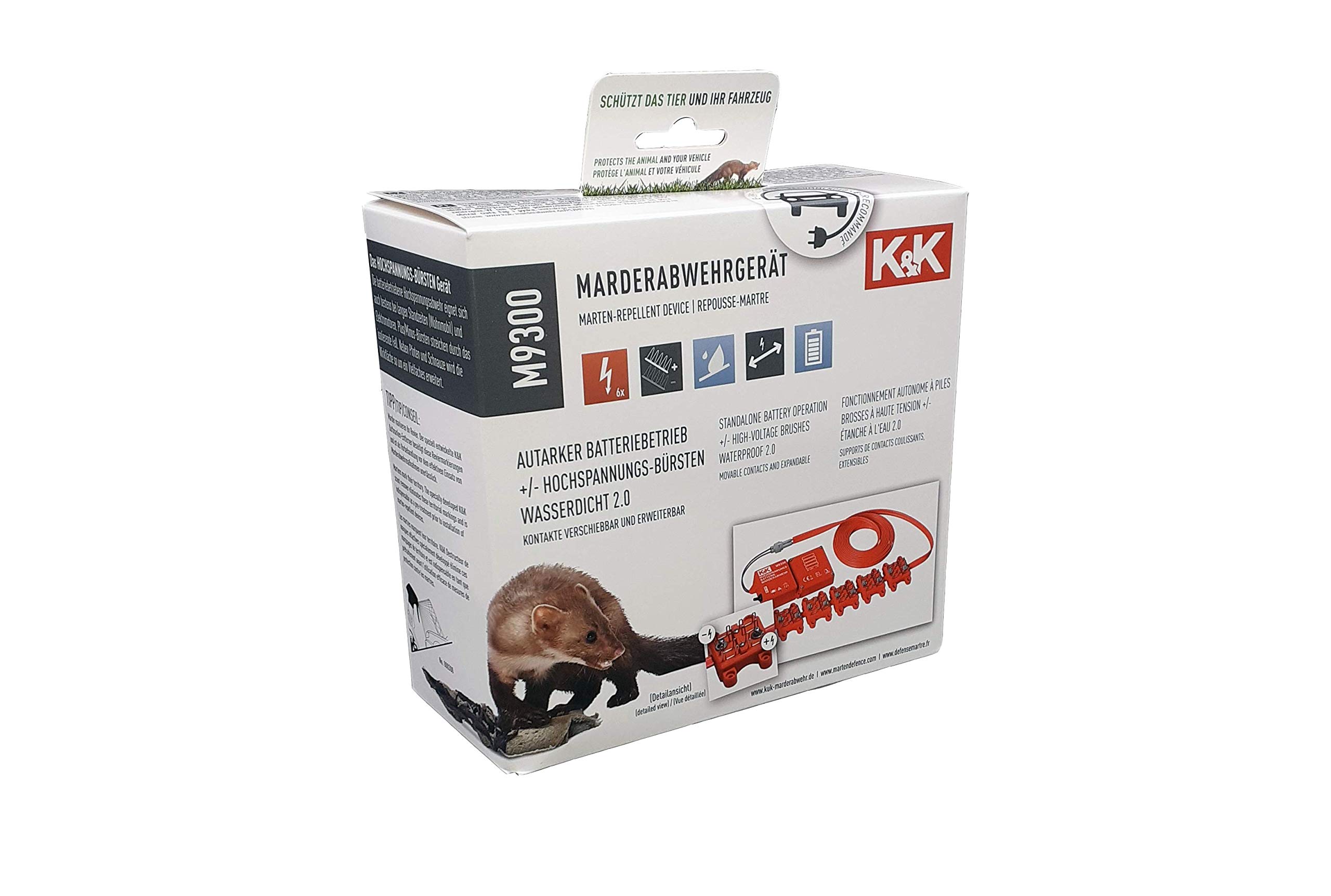 K&K M9300 - Autarker Hochspannungs-Marderschutz mit +/- Bürsten, IP67