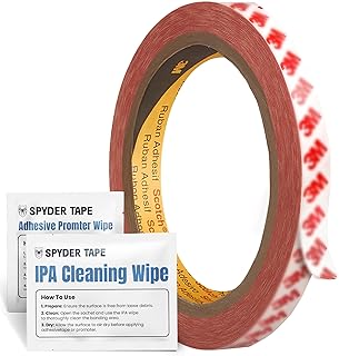 9088 Fita adesiva transparente dupla face 10mm x 10m - Fita de montagem fina de alta aderência para plástico, metal, vidro e superfícies lisas - Adesivo acrílico industrial + toalhetes IPA e promotor