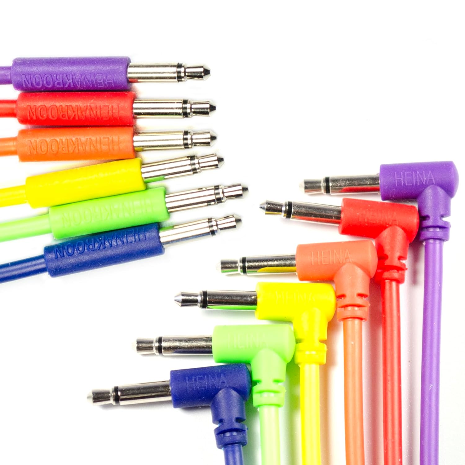 Heinakroon 3.5mm Low-Profile Angled/Straight Multi-Colored CV Patch Cables - NOT for Guitars - Eurorack Modular Patch Leads, 6-Pack (23.6")