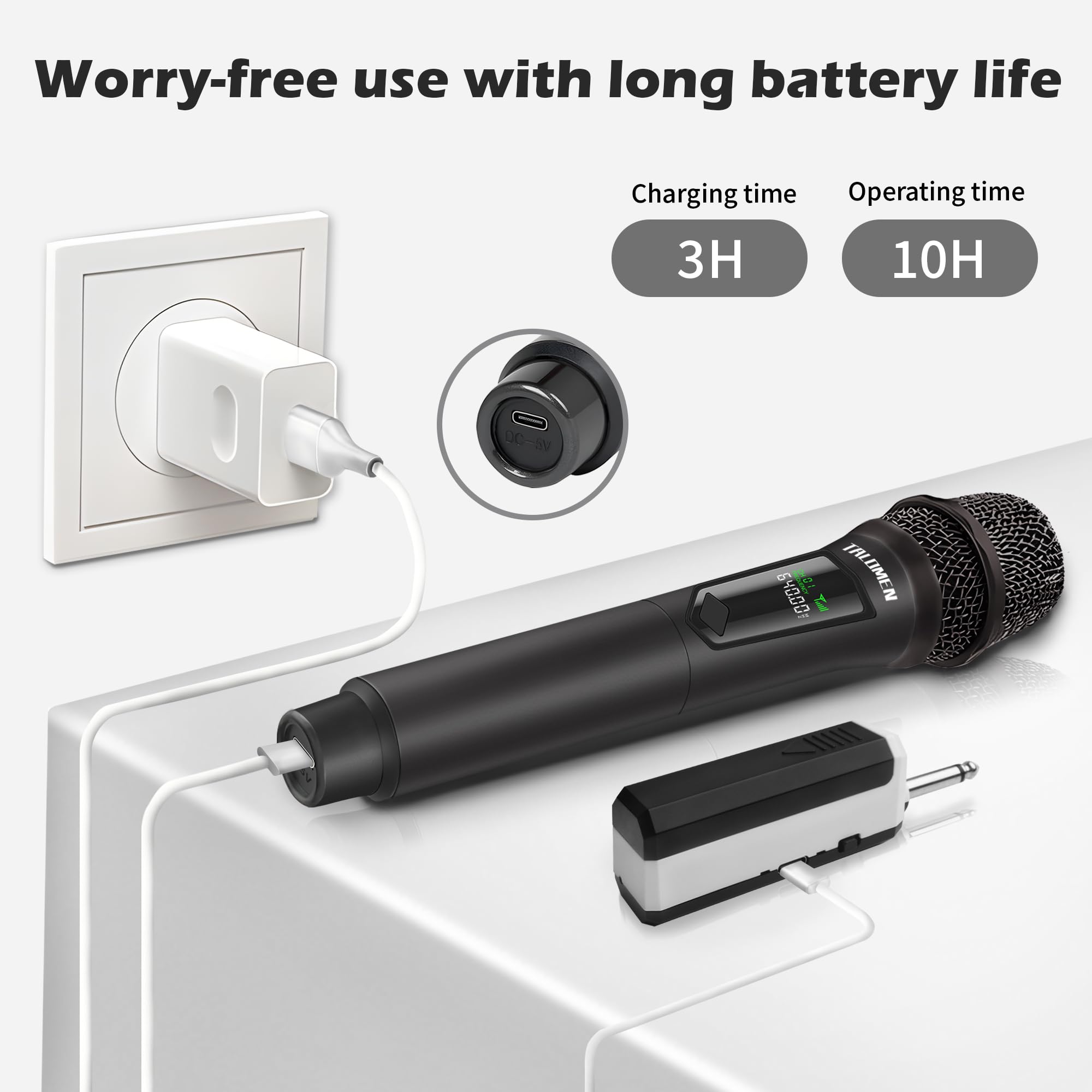 talomen 2.4GHz Professional Wireless Microphone,Cordless Handheld Dynamic Microphones,Mic System for Singing with Rechargeable Receiver,160ft,for Singing Karaoke,wedding,DJ,party,speech,K60-1 black - Image 4