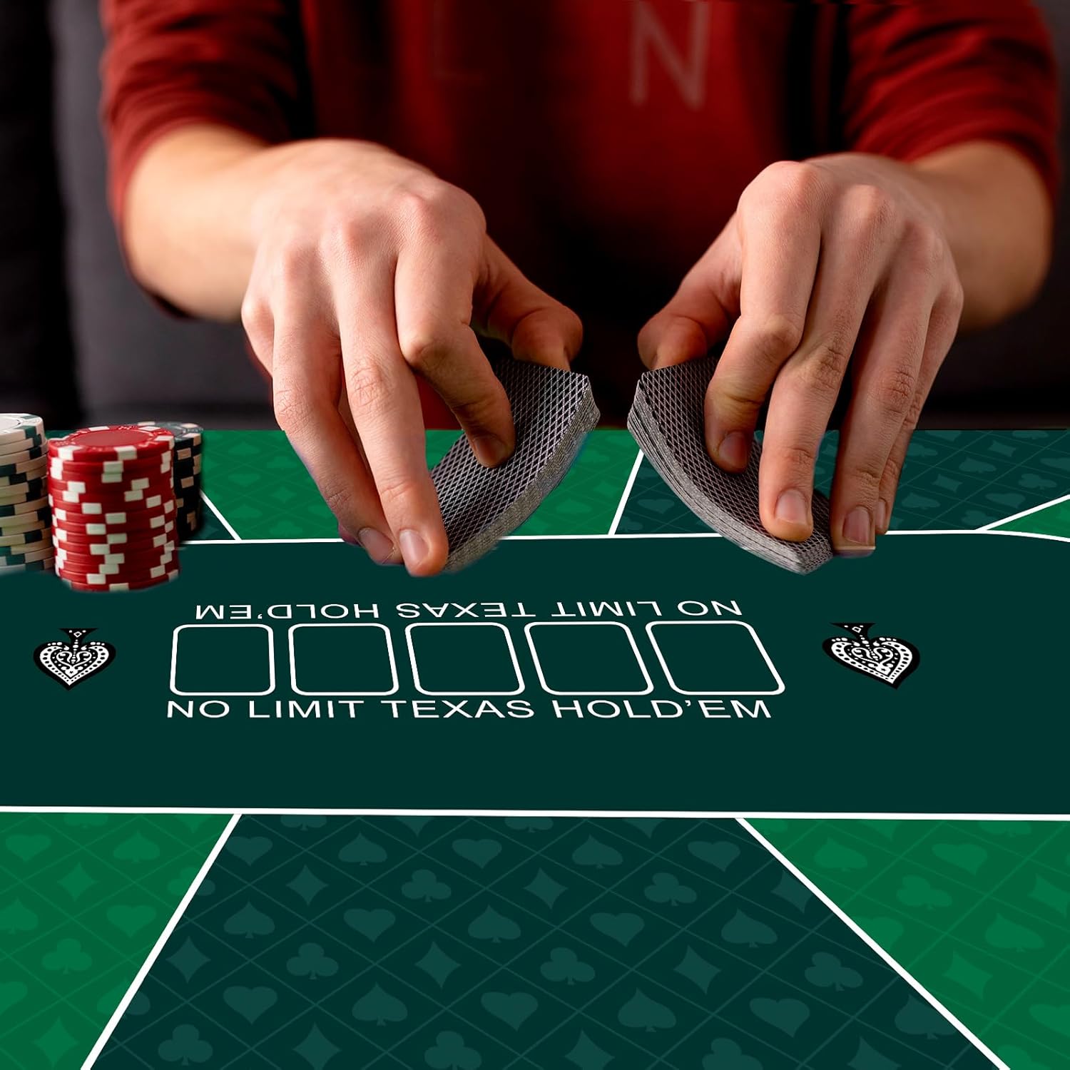 Waterproof Poker Mat with 4 Coasters, 47x24 Non-Slip Casino Game Mat for Texas Holdem, Foldable Card Table Topper Portable Poker Table Cover for Home Game Nights & Professional Tournaments