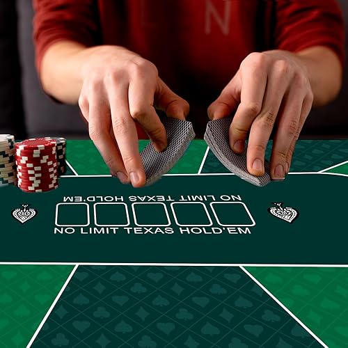 Miniatura 2 de Tapete de póquer de 47 x 24 pulgadas para mesa, superficie lisa repelente al agua, parte inferior de goma antideslizante, tapete de póquer plegable