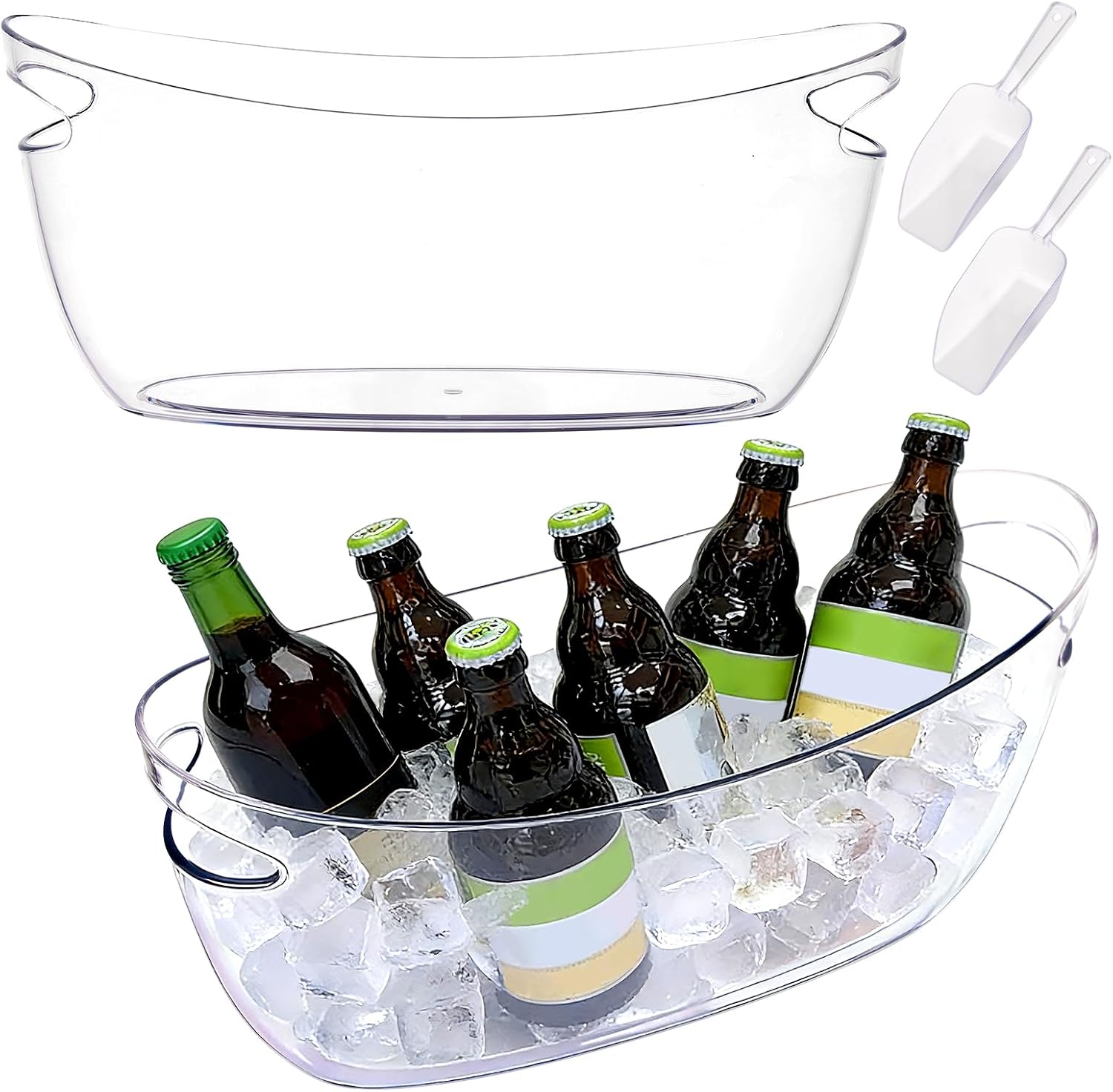 2 Pcs Ice Bucket, 5L Beverage Tub with Scoops, Clear Ice Buckets for Parties, Portable Drink Cooler for Cocktail Bar, Champagne Bucket for Beverage/Wine/Beer, Mimosa Bar Supplies Chiller Tub